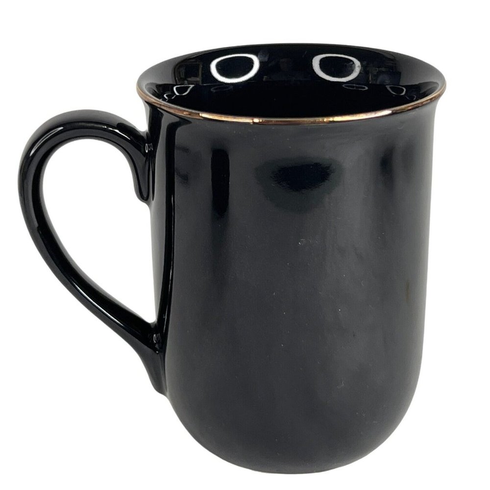 2 Otagiri Owl Mugs Black Gold Japan Vintage Set Coffee Cup Metallic Gold Trim - Picture 9 of 12